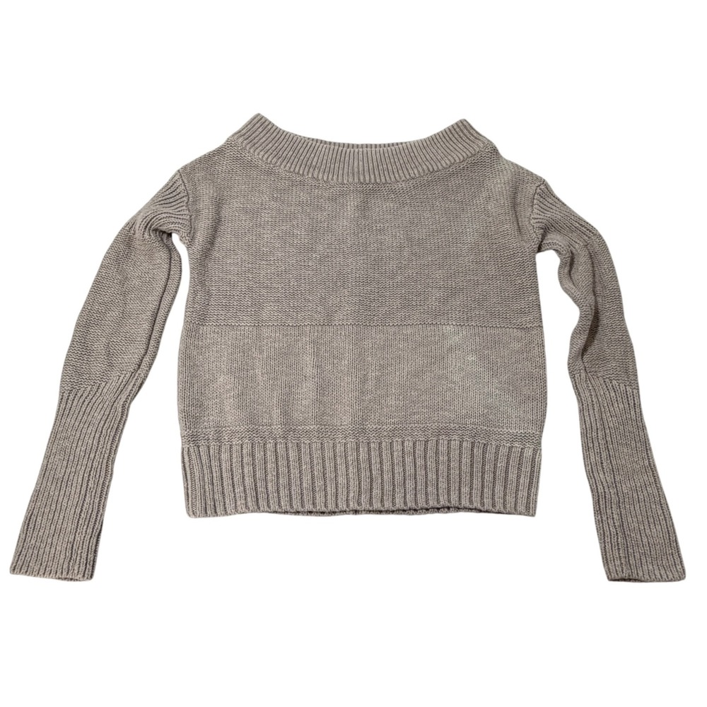 James Perse Tan Cotton Linen Off Shoulder Boat Neck Sweater WL03465 Size 3 Large